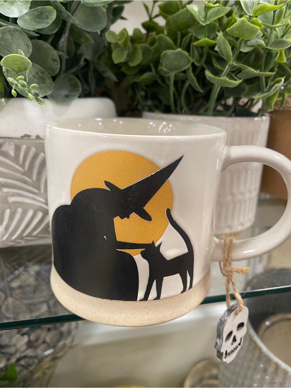 Halloween Black Cat with Witch & Moon 🐈‍⬛ Glazed Ceramic Coffee Mug NWT